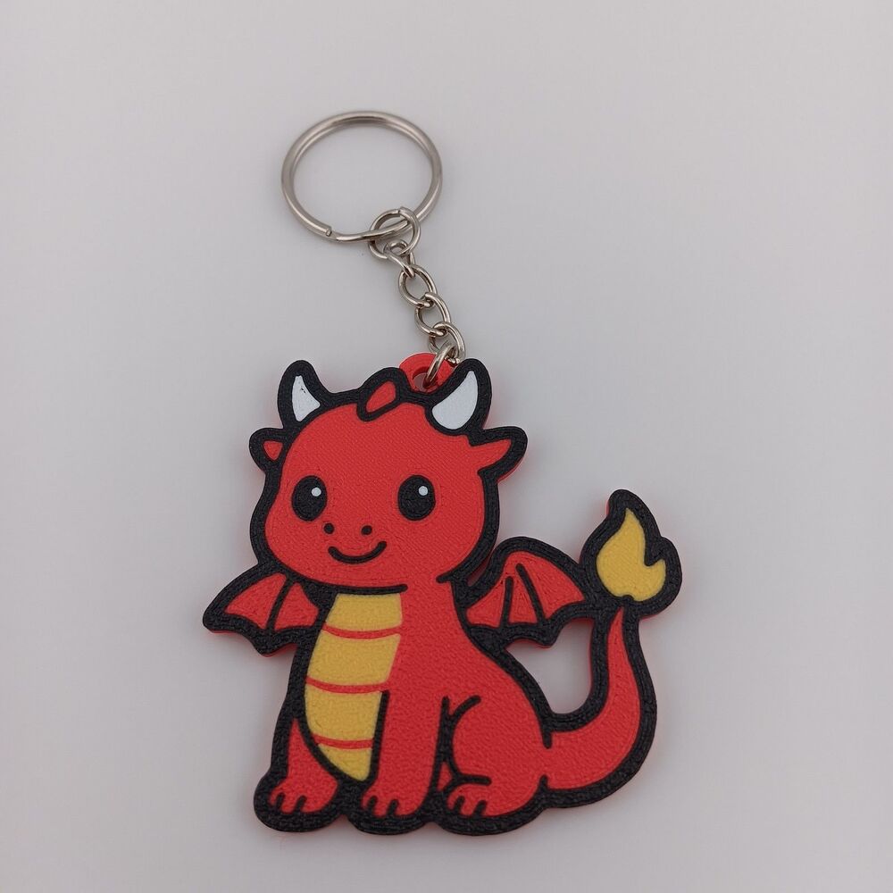 3D Printed Keychain - Cute Red Fantasy Dragon - 2"